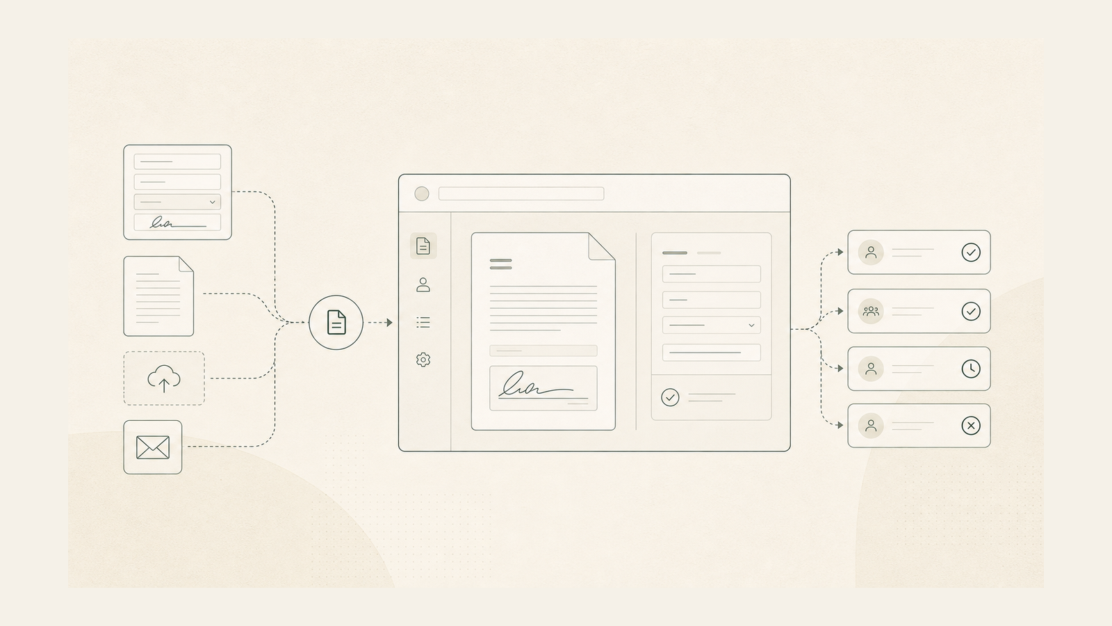 Abstract workflow poster for a document workflow product build.