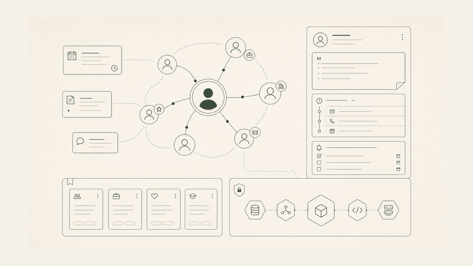 Abstract workflow poster for a CRM MCP server.