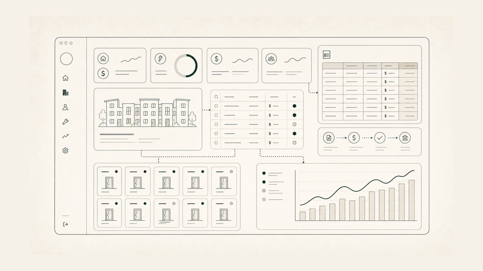 Generated case study thumbnail showing a holiday homes operations dashboard, workbook, and tenant follow-up cues.